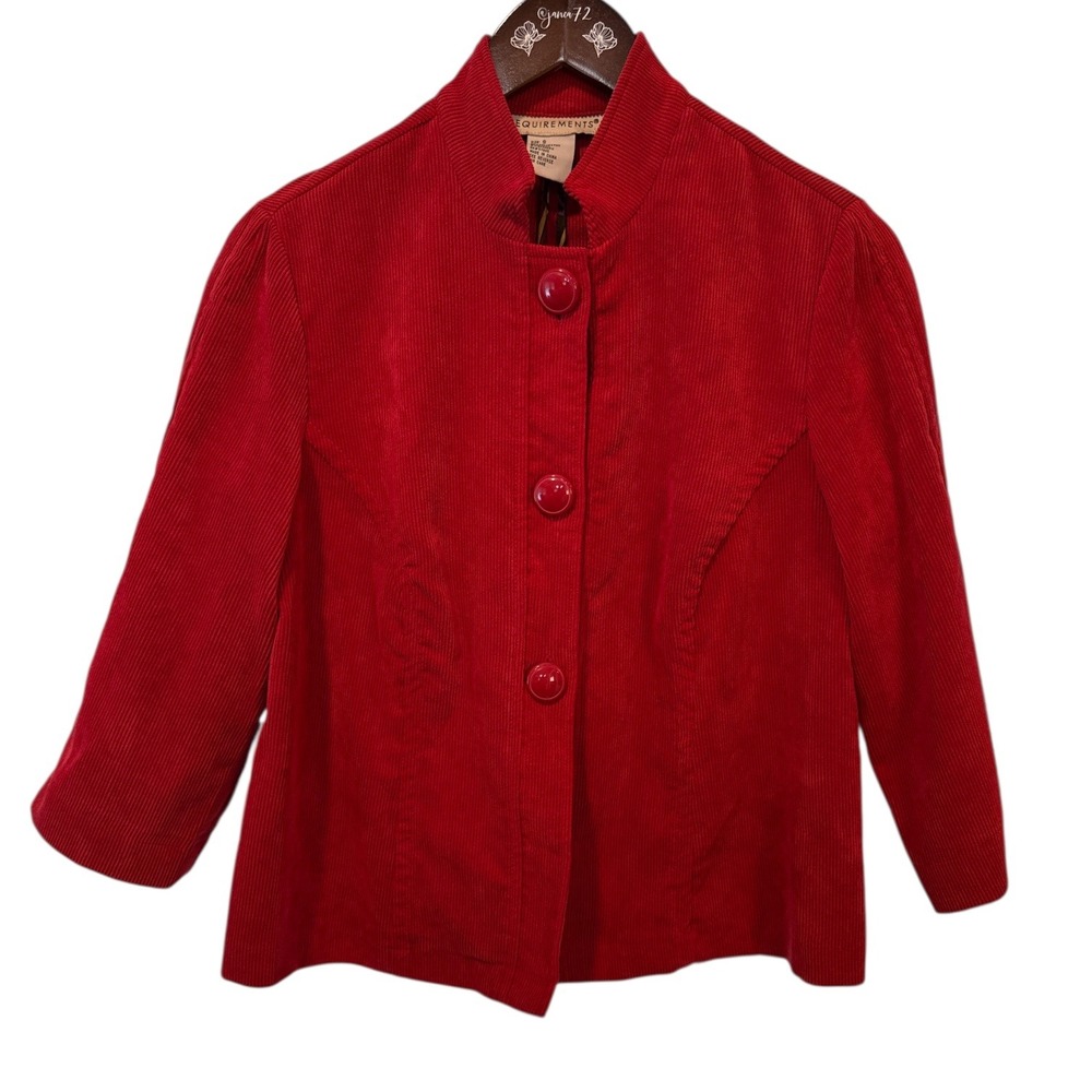 REQUIREMENTS Red Corduroy Blazer‎ Women 3/4 Sleeve Sz S Coastal Cowboy Vibrant